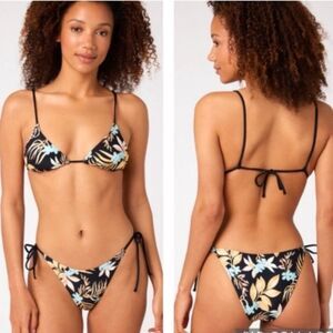 NWT RIP CURL Sun Dance Tri Set in Black Beach Womens Top & Bottom Size Large